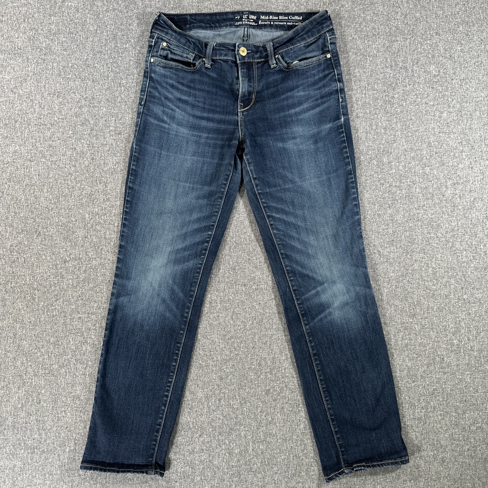 Levi's Signature Mid Rise‎ Slim Cuffed Jeans Women's Size 6 W28 Dark Wash Denim